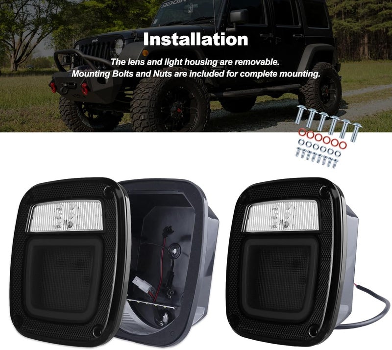 XtraGlow Smoked Halo Tail Lights Square Rear Combination Tail Lights Lamps Assembly Replacement for 1979-2006 Wrangler TJ YJ CJ5 CJ7 with Passenger and Driver Side Marker Stop Turn Signal Brake Lights, 2Pcs - Image 5